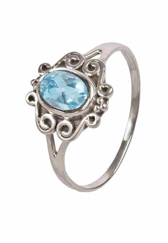 mantraroma Damen Ring Silber mit Stein blau Topas Edelstein blau dezent verspielt