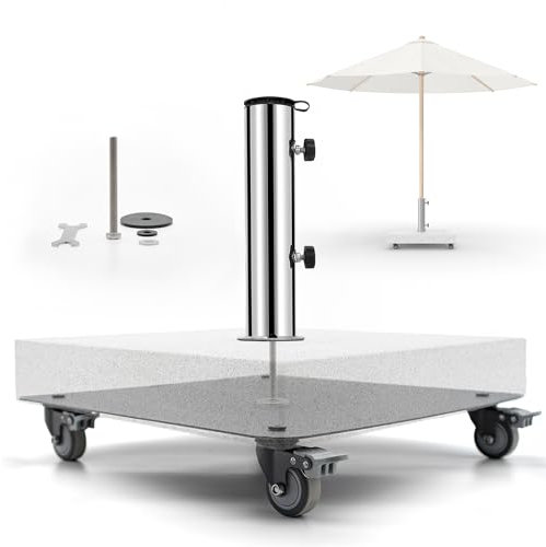 Doppler Set Universalplatte mit Rollen und Schirmrohr | Vario Fahrgestell 42cm x 42cm für Schirmfüße incl. Standrohr Edelstahl