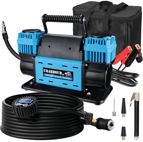 Uharbour Compresor de aire todoterreno de 12 V con manómetro digital, compresor de aire todoterreno de 12 voltios, resistente, viene con bolsa de transporte