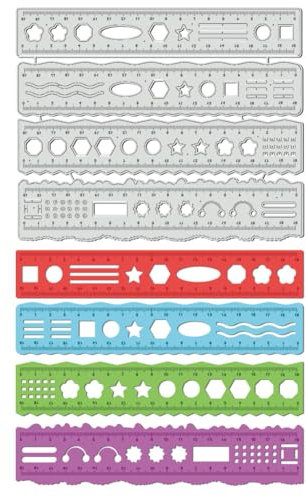 UNICRAFTALE 4 Stück Unregelmäßigen Stanzformen Kanten Linealmotiv Metall Messwerkzeuge Vorlage Wiederverwendbare Stanzformen Aus Edelstahl Zeichenschablonen Werkzeug Für Schablone Lesezeichen