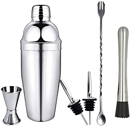 de coctelera de acero inoxidable Conjunto de 6 piezas Martini Shaker, Beber Shaker, Bartender Kit con jigger de medición, cuchara de mezcla(550ml set)