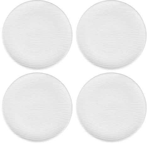 Temp-Tations Woodland White Speiseteller, Set mit 4 kleinen weißen Keramiktellern für Salat, Dessert, mikrowellengeeignet, spülmaschinenfest, Steingut-Geschirrsets, hochwertige Küchen- und