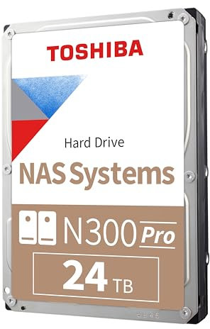 Toshiba N300 PRO 24 TB großes Business-NAS (bis zu 24 Einschübe), 8,9 cm (3,5 Zoll) interne Festplatte – bis zu 550 TB/Jahr Workload-Rate, CMR SATA 6 Gbit/s, 7200 U/min, 1,0 GB Cache, HDWG82EXZSTB