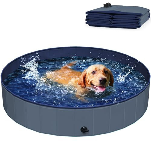 Kugooyi Hundepool fur Große Hunde, Faltbarer Haustier Planschbecken Hundebadewanne Hundeschwimmbad (120 x 30cm Grau)