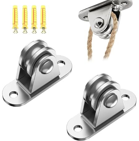 2 Pcs Pulley Block, Pulley wheel for Ropes, Washing Line Pulley Kit, Rope Pulley for Sliding Gate Wire Rope Cable Crane Fitness Loading Material Handling Sun Shade Sails