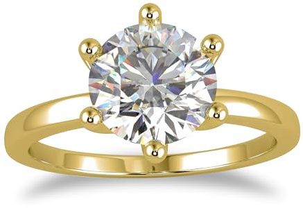 BEBEWO 9K/14K/18K Gold Round Moissanite Engagement Ring for Women VVS1 D Color Moissanite Unique Wedding Anniversary Personalized- Available in Yellow/White/Rose Gold