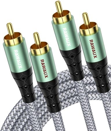RAWAUX Cavo RCA 5M, Cavo Audio Stereo 2 RCA Maschio a Maschio Cavi di 2RCA Subwoofer per Altoparlanti, Amplificatori, Home Cinema, TV e sistemi Hi-Fi