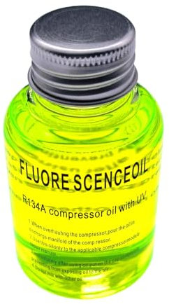 Detección de fugas de aceite fluorescente para el aire acondicionado del coche, aire acondicionado de coche, detector de fugas, aceite fluorescente, detector de fugas de refrigerante, tinte detector
