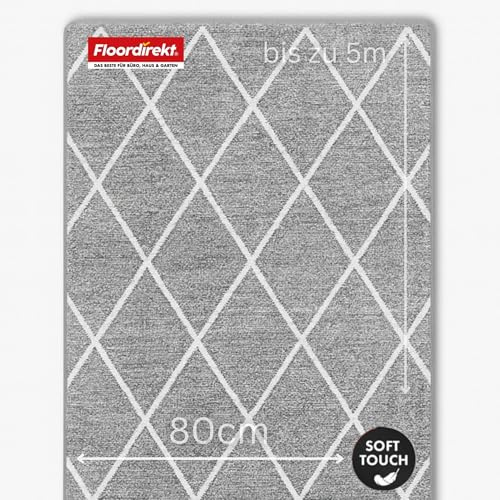 Floordirekt Teppich-Läufer Cosenza | Modernes Rauten-Design | Hochwertige Verarbeitung | Rutschhemmender Gelrücken | Erhältlich in 5 Farben & vielen Größen (80 x 100 cm, Grau)