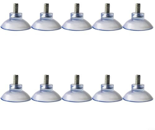 Emiif Lot de 10 crochets à ventouse filetés en PVC transparent pour fenêtre, miroir, salle de bain, cuisine (50 mm)