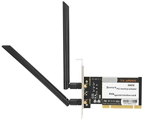 Keenso 300 Mbit/s PCI Desktop WLAN Adapter, 802.11b/g/n, 2 Antennen | AR9223 Chip für stabile Verbindung, 2,4 GHz Frequenz, Punkt-zu-Punkt-Geschwindigkeit bis 90 Mbit/s