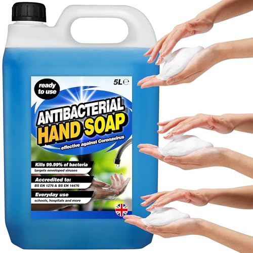 5 Litre Ready To Use Antibacterial Hand Soap Hydrates & Softens | Non-Sticky Liquid Hand Wash For Home, School & Workplace