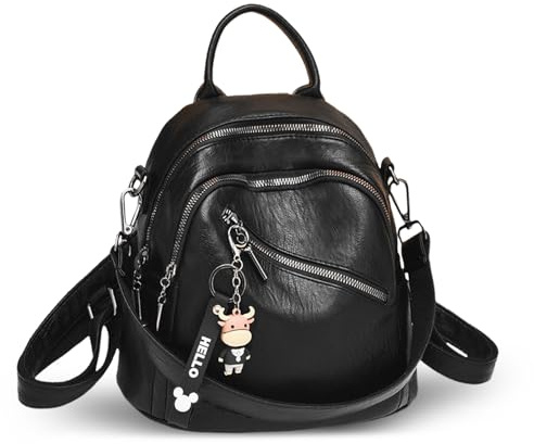 NICOLE & DORIS Kleiner Rucksack Handtasche Damen Mini Rucksäcke PU Leder Wasserdichte Anti-diebstahl Rucksack Cityrucksack Daypack Reiserucksack Schwarz D