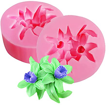 Silikonformen mit Blumen und Blättern für selbstgemachte Kuchen, Fondant, Kekse, Seife, Zucker, Pudding, Schokolade, harte Süßigkeiten, Dessert, Kerzen, Cupcake-Dekoration (2 Lilien)