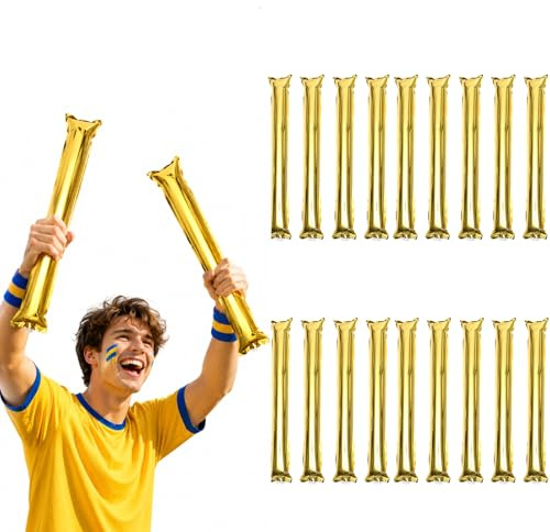 Healeved 24Pcs Inflatable Cheering Sticks, Aluminum Foil Thunder Stick, Loud Noise Maker Clapper Bam Bang for Football Sports Concert Party Concert