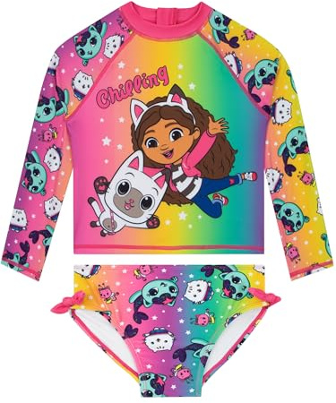 DreamWorks Gabbys Dollhouse Badeanzug Mädchen, Farbenfroher Schwimmanzug Mädchen Als Schwimmanzug Kinder Mit Langarm Und Bögen