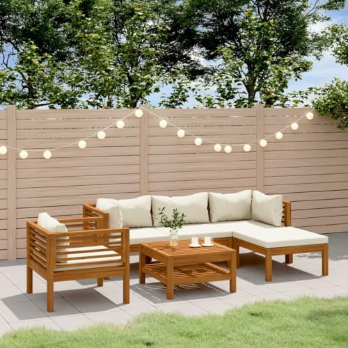 KKHOMEI Ecklounge Holz Gartenmöbel Set L Form Balkon Lounge Klein Sitzgruppe Gartenlounge Set Holz Lounge Möbel Outdoor Balkonsofa Loungemöbel Set 6-TLG Type-27