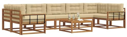 vidaXL Outdoor-Sofagarnitur mit Kissen 8 pcs Natur und Beige, Ecksofa-Set aus Akazienholz, modernes Gartenmöbel, Flexibles modulares Sitzen für Terrasse und Hinterhof-Lounge, beige Stil