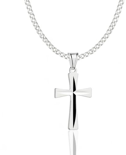 ZELYA Silber kette mit kreuz 925 Silber Panzerkette für Mädchen & Jungen – 45-60 cm Kommunionkette mit Kreuz, Kinderkette zur Kommunion & Taufe, Geschenkbox mit Gravur