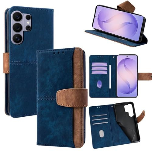 Wigento Klapp Hülle für Samsung Galaxy S26 Ultra 5G, RFID Schutz, Kartenfach, Standfunktion, TPU stoßfest, präzise Aussparungen Handyhülle (Blau)