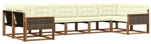 vidaXL Outdoor-Sofagarnitur mit Kissen 7 pcs Natur und Creme, Elegantes Garten-Sofa, modernes Outdoor-Sofa, robuste Lounge-Möbel für gemütliche Treffen
