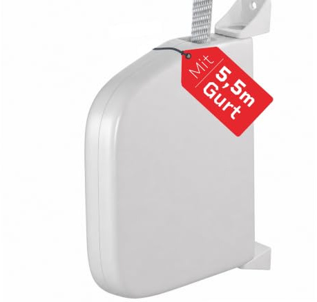 BAUHELD Rolladen-Gurtwickler Aufputz 14mm mit 5,5m Rolladengurt - Weiß | Aufklappbares Gehäuse - Lochabstand 154mm - Mini Rollladen Aufwickler aus ABS-Kunststoff - Schwenkbar, inklusive Anleitung