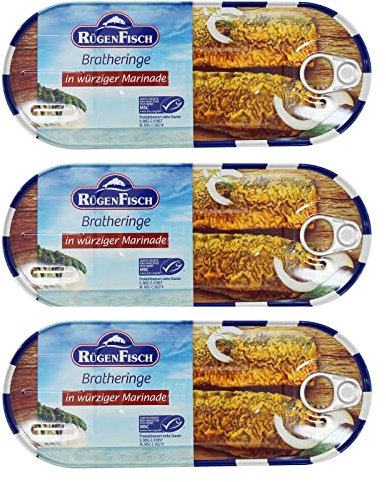 3er Pack Rügen Fisch Brathering in würziger Marinade (3 x 500 g) Dosenfisch, Fischbüchse