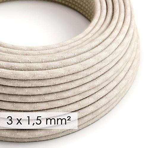 creative cables Cable electrico de sección Grande 3x1,50 Redondo - Lino Natural Neutro RN01-1 Metro