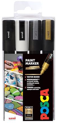 POSCA PC-5M Permanent Marker Paint Pens - Bullet Tip - Use On Virtually any Surface - Set of 4 Mono Colours