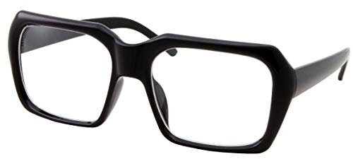 grinderPUNCH XL übergroße schwarze Nerd-Klarbrille – Herren und Damen – quadratisches Kostüm (schwarz)