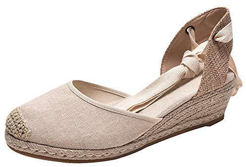 rismart Mujer Alpargatas Tacon Sandalias Medio Cuña Tiras Mezclilla Zapatos Verano