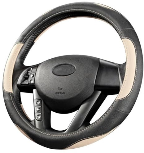 Pahajim Lenkradbezug Auto Lenkradhülle Microfiber Leder Steering Wheel Cover Universal rutschfest Lenkrad Bezug 38cm Lenkradschutz für LKW/Auto/Jeep/SUV -Schwarz Beige