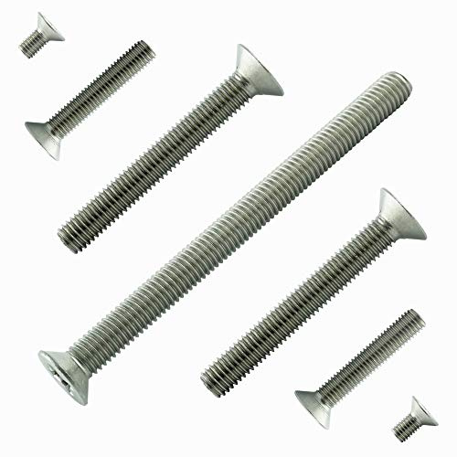 AGBERG - Tornillos de cabeza avellanada (3 x 8 mm, 50 unidades, con ranura en cruz H – acero inoxidable VA A2 V2A, tornillo avellanado, rosca completa inoxidable, DIN 965, ISO 7046