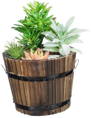 Holibanna Large Round Wooden Garden Planters Whiskey Pots Rustic Garden Home Holder 12x9x10cm