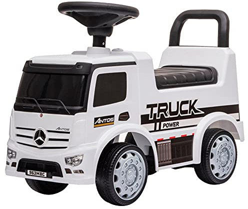 Bandits & Angels Rutschauto Mercedes Benz Antos Truck Weiß ab 1 Jahr für Jungen – Weißer Truck für Kinder – Truck mit Hupe
