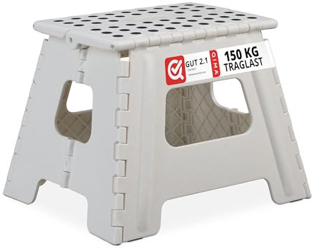 Relaxdays Tabouret Pliant L, Portable, escabeau de Salle de Bain, 150 kg, Plastique, HxLxP 30 x 37 x 29 cm, Blanc