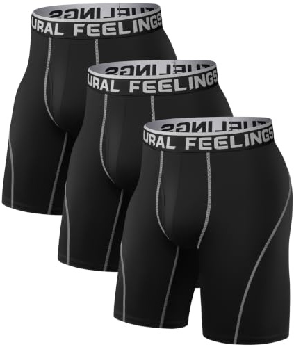 Natural Feelings Long Mens Underwear Boxers Performance Sports Dry Fit 9inch Long Leg Boxer Shorts Men A:black Pack of 3, L