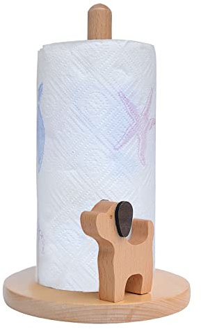 JFBUCF Stehender Papierhandtuchhalter aus Holz, Küchenrollenhalter für Schrank, Arbeitsplatte (25 cm, Hund)