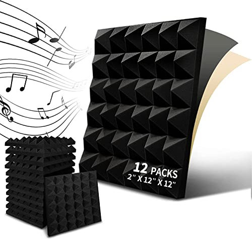 Akustikschaumstoff, 12 Stück Schaumstoff Pyramiden - Schallschutzmatte acoustic foam selbstklebend für Wand - Akkustikschaumstoffmatten（30 x 30 x 5 cm） (Schwarz)