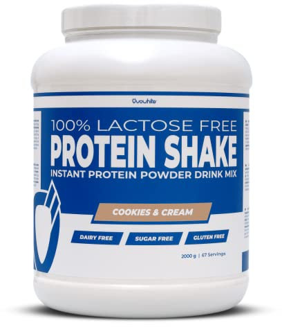 OVOWHITE Protein Shake Protéine naturelle 100 % sans lactose et sans produits laitiers 2 kg végétariens Cookies and Cream Biscuit