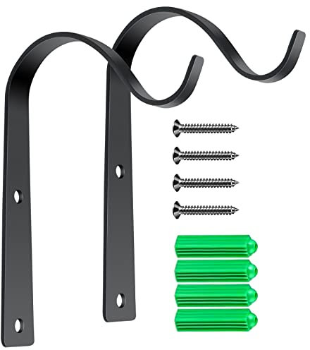 SenZee Hanging Basket Holder Wall Hook Hook for Hanging Basket Plant Holder Hanging Basket Holder Lantern Holder Metal for Garden Decoration Pack of 2,Black,M