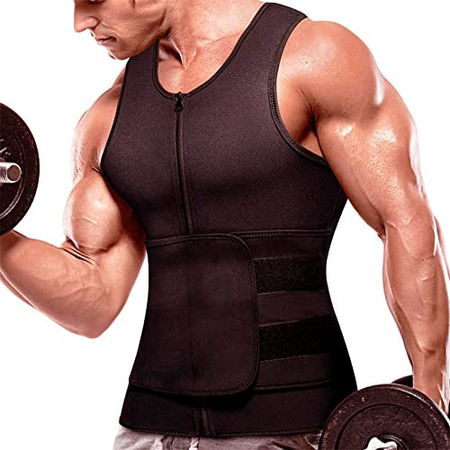 Portzon Neoprene Sauna Suit for Men Waist Trainer Vest Zipper Body Shaper with Adjustable Tank Top