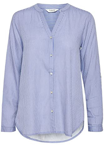 b.young BYFABIANNE Damen Bluse Hemdbluse Langarm mit V-Ausschnitt, Größe:38, Farbe:Amparo Blue Mix (201099)