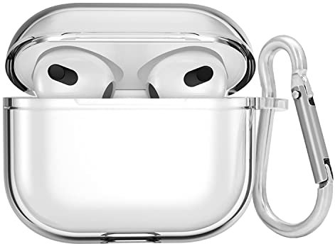 mouyou Durchsichtig AirPods 3 Hülle,Transparente Air Pods 3 Case TPC Schutzhülle mit Karabiner,Stoßfeste LED Sichtbar Kabelloses Laden Clear Cover für AirPods 3rd Gen 2021 Ladecase - Crystal Clear …