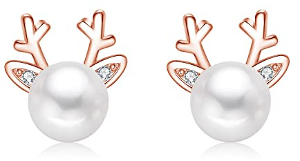 Hasnsofie Silber 925 Ohrringe Damen, 925 Sterling Silber Ohrstecker 9mm | Schneeflocke Elch Perle Mondstein Kleine Stecker für Mädchen Damen, Schlafen Stecker zum Weihnachten, Geschenk zur Feier