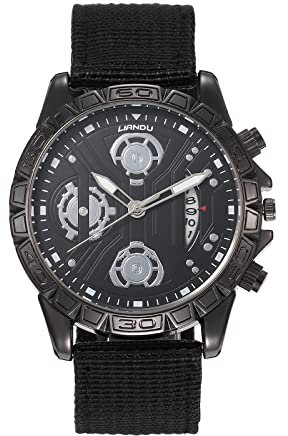JewelryWe Uhren Herren Kalender Analog Quarz Armbanduhr Klassische Leuchtend Zeiger Beiläufige Uhr Sportuhr mit Nylon Textil Armband Schwarz