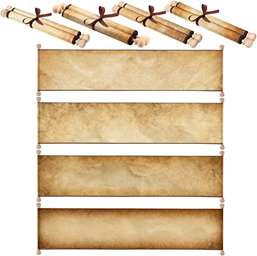 4 Stück Blanko-Papierrollen auf Holzstäben, Vintage, schnell fallend, altes Papier, lang, gealtert, blanko, zum Schreiben, Zeichnen, Kalligraphie, Hochzeitseinladungen, Renaissance-Festivals, 18 x 80