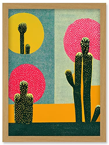 Wee Blue Coo Surreal Pop Art Cholla Desert Cactus Artwork Framed Wall Art Print A4