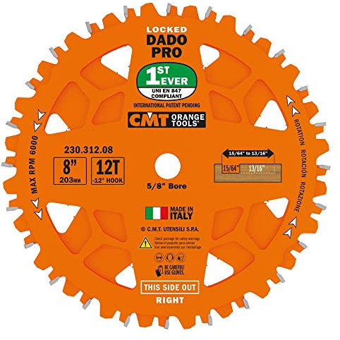 CMT ORANGE TOOLS 230.312.08 DADO Set Saw Blade HW D=8” B=5/8” Z12 FTG+ATB Orange PTFE