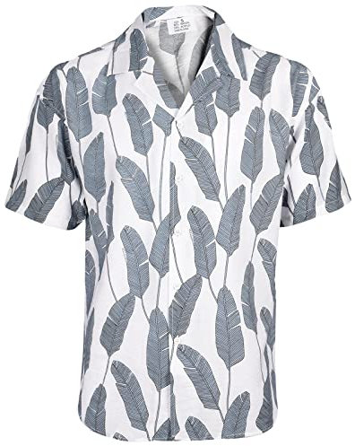 True Face Mens Hawaiian Shirt Funky Short Sleeve Fancy Printed Hawaii Top Casual Wear Grey - B3 S